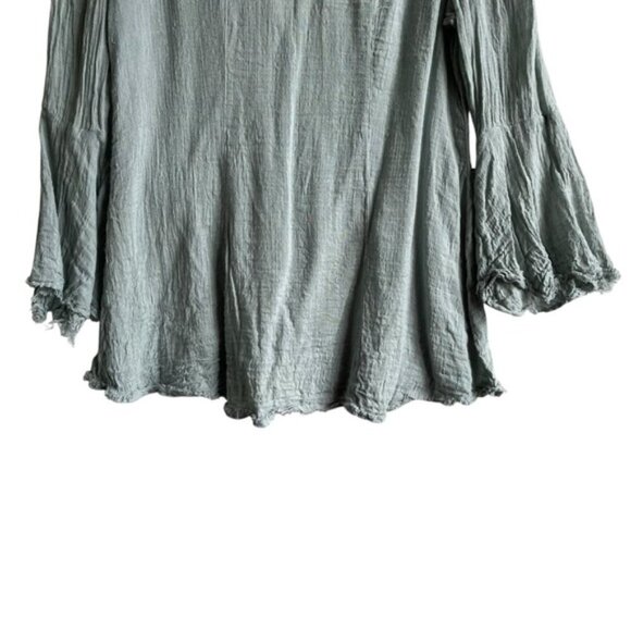 Free People Boho Button-Down Blouse Size Small Green Flowy - Picture 10 of 11